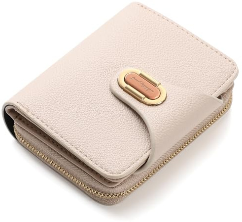 RRANCharltu Porte Monnaie Femme Cuir PU, Portefeuille Femme Petit avec Grand Compartiment à Pièces à Fermeture Éclair, Portefeuilles et Porte-Cartes avec Bouton-Pression Métallique, Abricot