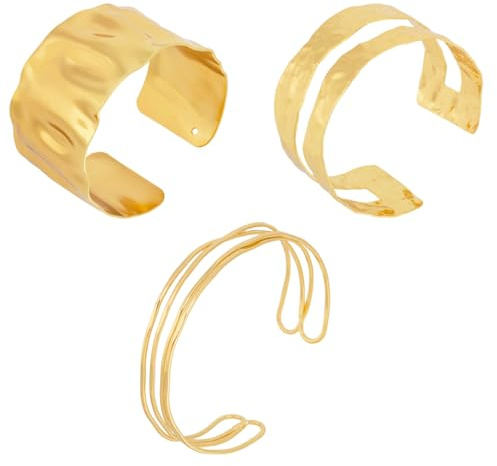 Mikovivi 3pcs Chunky Cuff Bracelets for Women, Gold Irregular Simple Bangle Bracelets Set Trendy Open Cuff Wrist Jewelry for Daily Wear