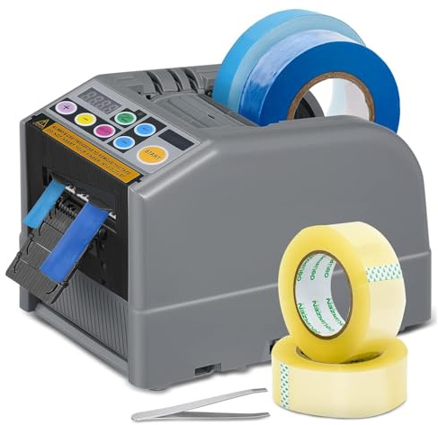Yigowyigo Dispensador de Cinta Automático, Cortador Pegamento Electrónico Rueda Silicona, Máquina Embalaje Multifuncional, Longitud 999 mm, 6-60 mm Corte 1/2 Rollos Para Oficina y Hogar