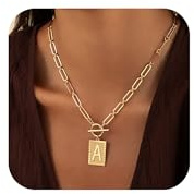 Robaice 14K Gold Plated Initial Letter Necklace for Women, Personalized Alphabet Pendant with Inspirational Engraving, Paperclip Chain Non-Tarnish Jewelry Gifts, Style A