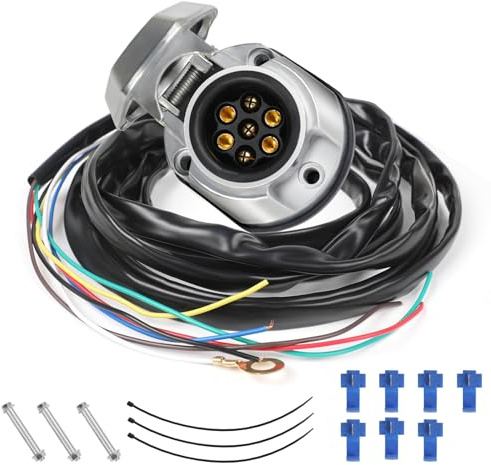 AOHEWEI Conectores para remolques con Enchufe precableado de 7 Pines, 7 vías con Cable de 2 m y 7 núcleos, Adaptador eléctrico para Camiones, caravanas u Otros vehículos comerciales