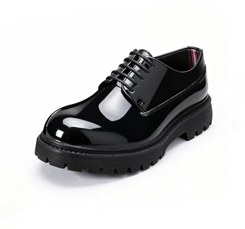 Allthemen Hombre Derby de Vestir Cuero Cordones Zapatos Punta Redonda Color Sólido Moda para Boda y Negocios, Negro Brillante, 44