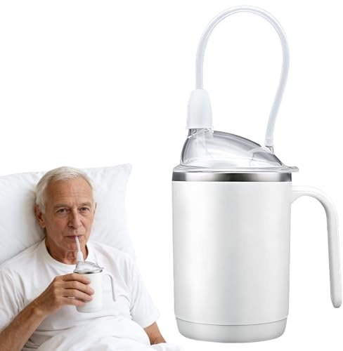 SGZIOO Beakers for Elderly 450ml, 3 in 1 Sippy Cup for Adults, Non Spill Cups for Elderly, Adult Sippy Cups for The Elderly Non Spill, with Lid, Straw, Brush, Aids for Daily Living (White)