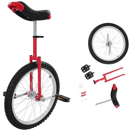 ROGONPDK Monocycle de 50 cm avec 2 pédales - Monocycle adulte réglable en hauteur - Pour employés de bureau, amateurs de cyclisme et autres - Rouge