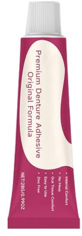 Secure Denture Adhesive – 28 g di colla naturale per fissaggio dei denti falsi, forte tenuta a lunga durata per viaggi, casa, attività all'aperto, pendolari, viaggi di lavoro, campeggio e uso