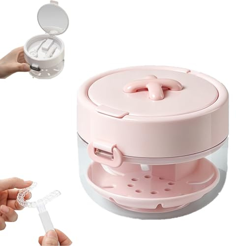 éTui De Rangement Pour Appareils Dentaires | BoîTier Pour ProthèSes | IdéAl Pour Les Voyages,Le Travail Et Les Soins Quotidiens | Portable,Avec Panier De Nettoyage (C-1 pièce)