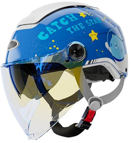 Casco De Moto Jet para Niños, Casco Abierto para Motocicleta con Visera Solar para Niños Y Niñas De 3 A 12 Años, Homologado ECE 22.06. Casco para Scooter Infantil.