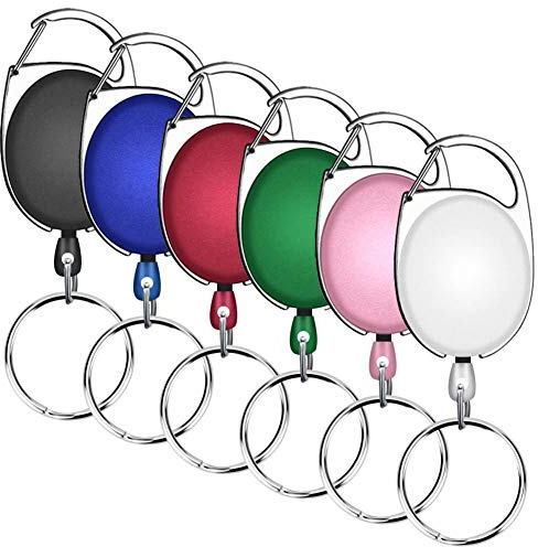 Selizo 6 Packs Retractable Badge Holder ID Carabiner Badge Reels Retractable Key Holders Keychains with Key Ring, Assorted Colors