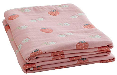 Hayisugal Baumwolldecke Kuscheldecke luftig angenehm 100% Baumwolle Sommer Decke zweiseitig Tagesdecke Überwurf Kinder Bettdecke für Kinderzimmer Doppelbett, Rosa Erdbeere, 150 x 200cm