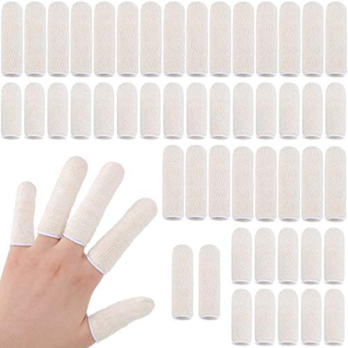 Geyoga 50 Pieces Cotton Finger Cots Finger Toe SleevesThumb Protector Fingertips Protective Cushion, Moisture Wicking (5 cm/ 2 Inch, 7.6 cm/ 3 Inch)