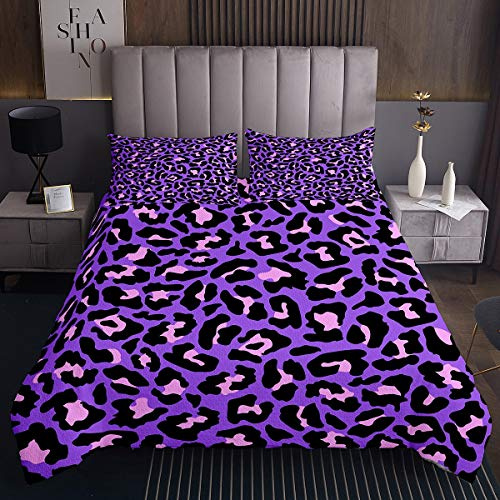 Juego de edredón con Estampado de Leopardo, con Estampado de Guepardo Morado, Colcha Acolchada para niños y niñas y de Animales Salvajes, magnífica 3 Piezas de