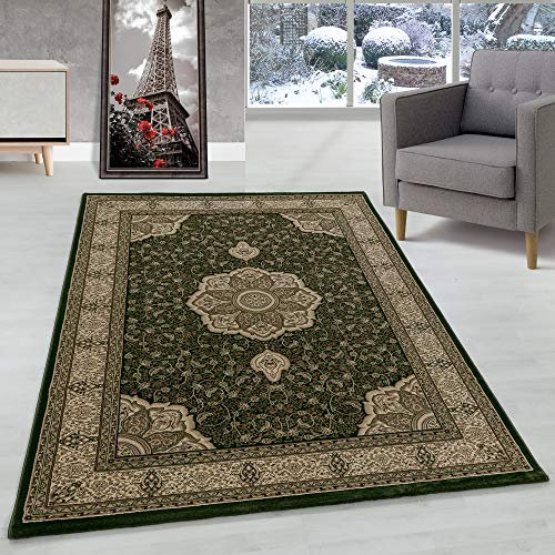 Orient Teppich Wohnzimmer Orientalisch Design Klassisch Optik Kurzflor Pflegeleicht, Farbe: Grün, Größe: 120 x 170 cm