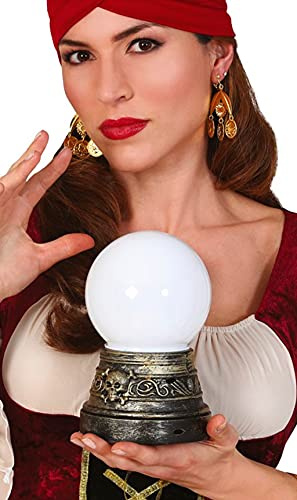 FIESTAS GUIRCA | Sfera Pitonessa con Luce (19 cm) - Decorazione di Halloween e Accessorio Spaventoso per Feste di Zingare e Veggenti - Ideale per Celebrazioni Mistiche ed Esoteriche - Bianco Bronzo