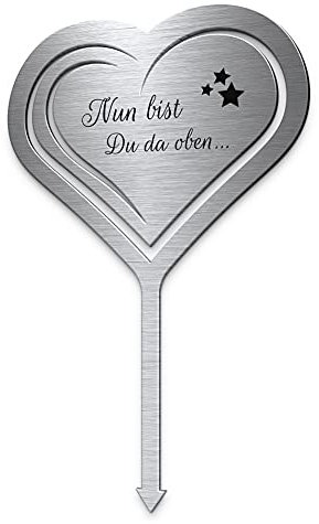 CHRISCK design Grabstecker Herzstecker Garten mit Text aus Edelstahl wetterfest | individueller Grabschmuck selbst gestalten | zB Grab Deko Papa oder Grabschmuck Mama (Personalisierbar)