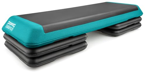 Core Balance Aerobic Step, Large Professional Exercise Stepper, 3 Level Height Adjustable Fitness Platform, L109cm x W41cm x H10/15/20cm (Teal)