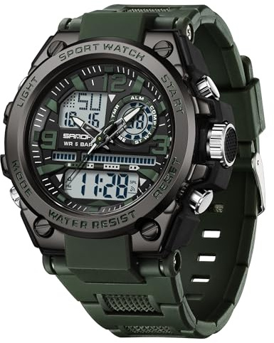KXAITO Orologio da polso da uomo, sportivo, impermeabile, militare, con data, multifunzione, con sveglia a LED, cronometro, Large, Militare