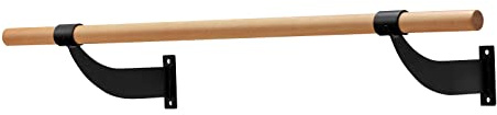 GYMAX Single Ballet Barre, 4FT Wall-Mounted Ballet Bar, Beech Wood Fitness Dance Bars for Stretch, Yoga & Workout, Natural + Black, 120 x 31 x 15 cm (L x W x H)