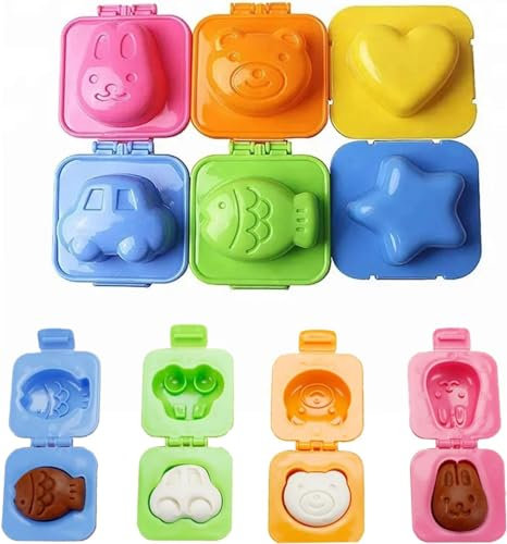 6 moules à oeufs, moules à oeufs 3D, moules à boules de riz pour sushi, pentagrammes, ours, lapins, poissons, voitures et coeurs, accessoires de moules pour le bricolage