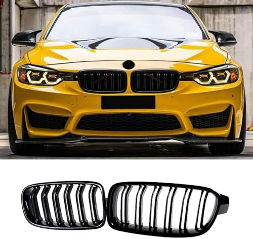 Haoyijiahui F30 F31 Parrilla del Radiador para BMW Serie 3 F30 F31 2012-2018, Rejilla Frontal Brillante Doble Puente Deportivo, Accesorios en Negro(For 3er F30 2012-2018)