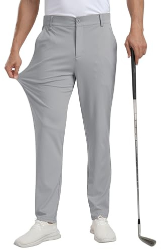 MoFiz Pantaloni da Golf Uomo Pantaloni Elasticizzati Slim Fit Business Sportivi Lunghi Pants con 5 Tasche Grigio 36W / 30L