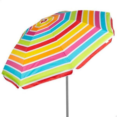 AKTIVE Grand Parasol de Plage, 220 cm, Multicolore, Protection UV50, Inclinable et Réglable en Hauteur, Mât en Acier, Tissu Oxford, 8 Mâts, Grands Parasols