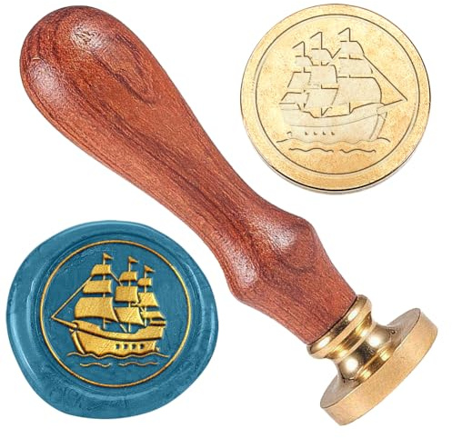 DELORIGIN Sello de cera de barco de velero de 25 mm, sello de sello retro con cabeza de latón extraíble, sello de sello para sobres, tarjetas de felicitación, cartas, invitaciones de boda, envoltorios