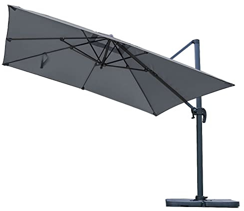 The Fellie 3 * 3M 360° Rotation Garden Umbrella with 4pcs Base(60L), Large Outdoor Banana Parasol Cantilever Garden Parasol for Garden, Patio, 30+ UV Protection, Dark Grey