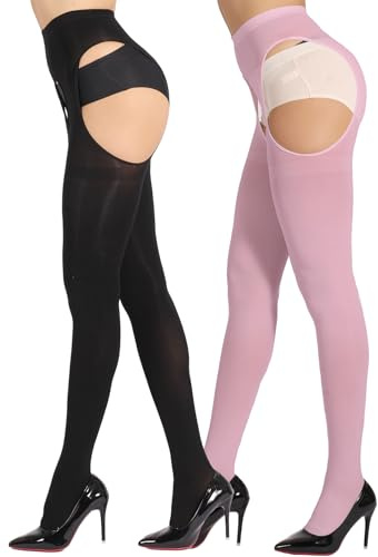 MERYLURE 2 Pack Suspender Tights for Women Sexy Garter Belt Control Top Pantyhose Thigh High Stockings