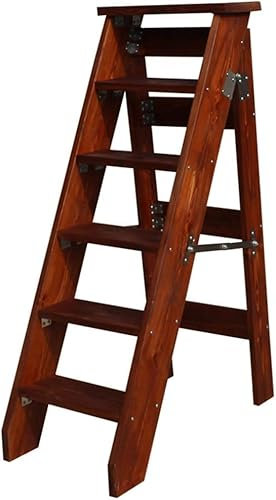 Flyttbar 6-stegs trappstege Multifunktions trästege Pall Viktrappa Stol för vardagsrum/kök/balkong/innergård, höjd 120 cm, bärande 150 kg
