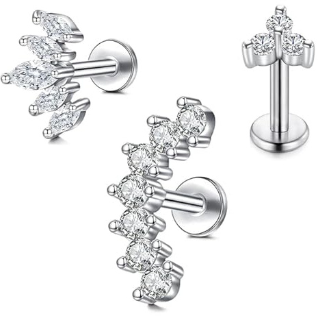 Hocklliy 3PCS Tragus Piercing Jewellery, Helix Earring, Spiral Piercing Jewelry, Cartilage Tragus Earrings, Tragus Earrings, 6mm 8mm Stud Helix Piercing Jewellery