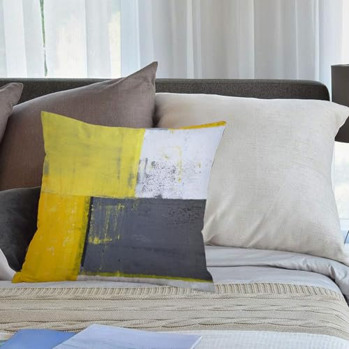 EMCLKS Designs Kissenbezug Männer/Frauen/Jungen/Mädchen Wohnzimmer Schlafzimmer Sofa Stuhl Kissenbezüge,Grau und Gelb, Abstrakte Grunge Moderne Street Art Design Quadrate, Anthrazit,40x40cm