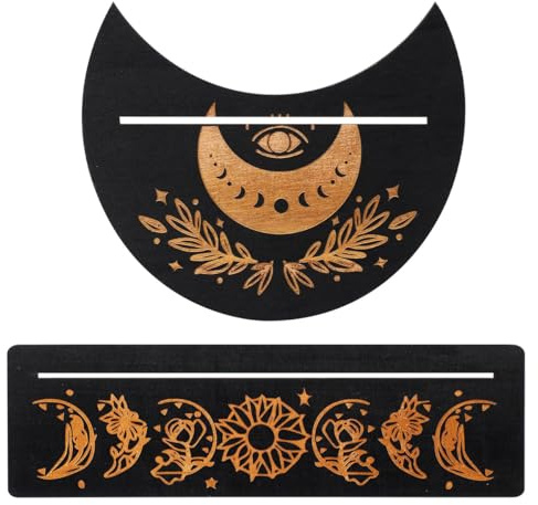Ieron Paquete de 2 Soportes de Madera para Cartas de Tarot con patrón Lunar, Soporte Rectangular para Cartas de Tarot, Tablero de péndulo Rectangular para Accesorios de adivinación de Brujas (Negro)