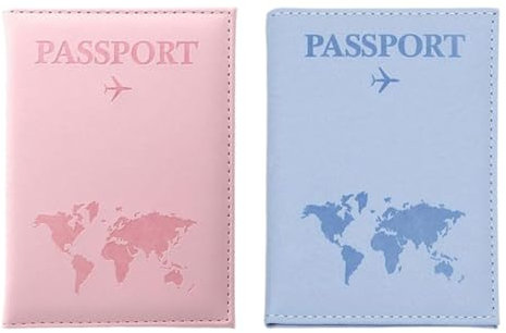 UEIOAVL Custodie per passaporto, Porta passaporto da 2 pezzi Custodia per passaporto in pelle PU Porta carte di credito portatile unisex carta d'identità e documenti di viaggio (rosa + azzurro)
