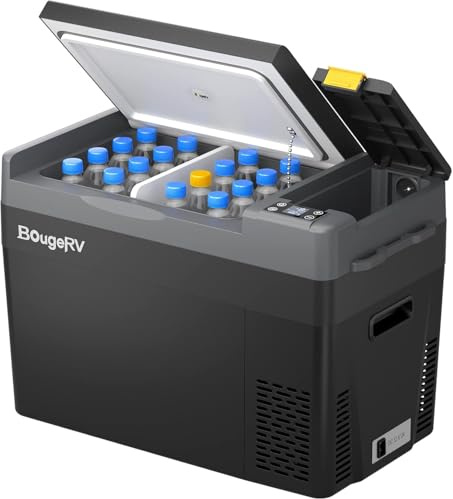 BougeRV CRPRO 29L Car Fridge 12V Compressor Fridge Freezer Portable Car Refrigerator Electric Cool Box 12/24V DC 110-240V AC for Camping Trip Outdoor RV Boat Home, -22℃ to 10℃, Battery not included