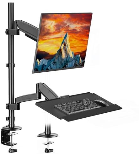 Monitor Halterung mit Tastatur Ablage - für 17-32 Zoll Gasfeder Monitor Halterung bis 9 kg,Keyboard Mount passt auf die meisten Standard und Oversized Keyboards,hält bis zu 2.2lbs
