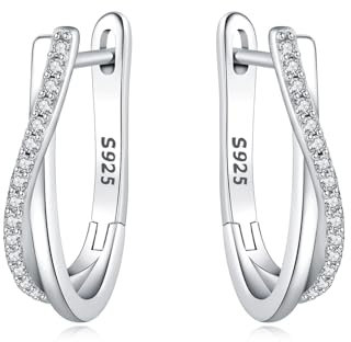 CYMYSS Ohrringe Silber 925 Creolen Silber 925 Silber Ohrringe Damen 925 Kleine Creolen Silber 925 Sterling Silber Ohrringe Hoop Earrings Earrings For Women (Elegante Steine)
