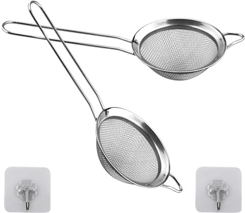Juego de 2 coladores de malla fina de 8 cm, colador acero inoxidable, colador de cocina, pequeño colador té, perfecto para tamizar, colar, escurrir, excelente para tamizar ingredientes secos, harina