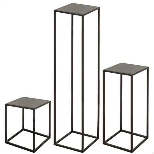 AKTIVE Max Home Lot de 3 Tables Basses carrées 41 x 40 cm, Poids Max. 3 kg, Tables Basses, Bois Gris, Pieds métalliques Noirs, Modernes, pour Salon, Chambre, entrée (18516)