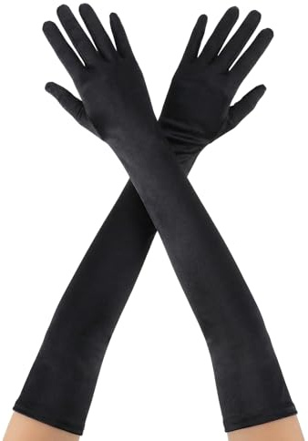 WLLHYF 1 Pair Long Opera Party Gloves 1920s Satin Tea Party Stretchy Elbow Length Gloves for Women Masquerade Mask Opera Bridal Long Formal Evening Dress Carnival Halloween Costumes