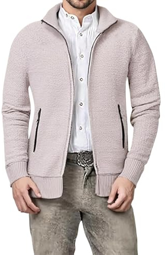 Generisch Men's Traditional Cardigan, Traditional Jacket, Classic Cardigan with Zip and Knitted Collar, Long Sleeve Sweat Jacket, Casual Knitted Vest, Janker Traditional Jacket, Oktoberfest