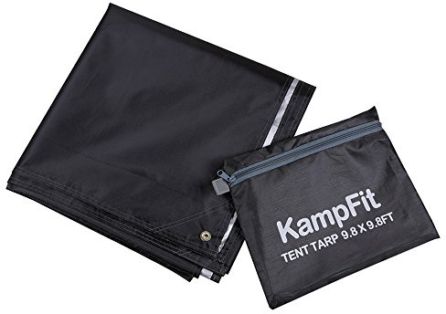 KampFit 9.8'x9.8' Waterproof Tent Tarp with 6 Pcs Ultralight Tent Stakes, Black