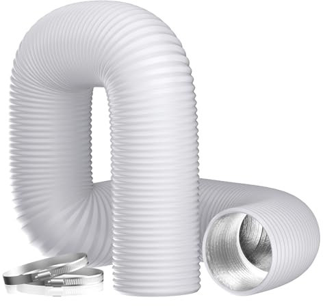 Hon&Guan ø100mm, 5m Tubo Flessibile per Aria in PVC, Tubo in Alluminio per Asciugatrice, Cappe Aspiranti, Sistema di Ventilazione, Bianco
