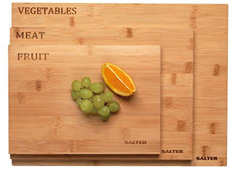 Salter BW07281 - Set di tre taglieri in bambù, bordi colorati, garanzia di cinque anni, tagliere da cucina professionale, tagliere legno con manico