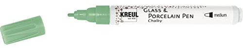KREUL 16574 - Glass & Porcelain Pen Chalky Rosemary Green, formstabile Rundspitze mit Strichstärke 2 - 4 mm, sanft - matte Glas- und Porzellanfarbe mit Kreide Optik, deckend, lichtecht