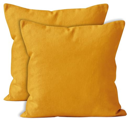 Encasa XO Baumwoll-Kissenbezüge, 2er-Set I 20x20 in (50x50 cm) - Mango I kein Einsatz I einfach Kissenbezüge I Maschinenwaschbar | Nur Innen benutzen