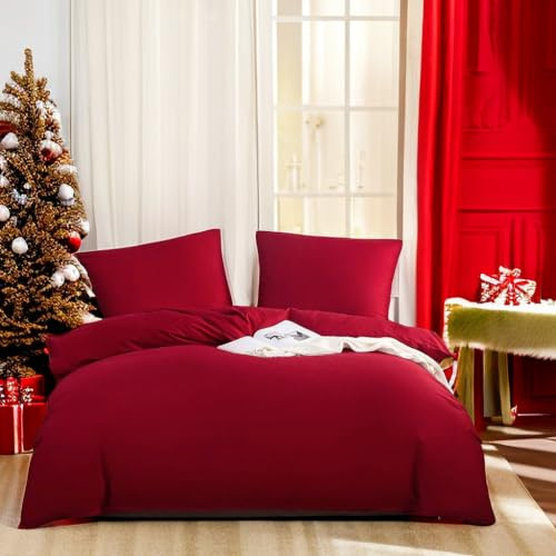 AYSW Baumwolle Bettwäsche 155x220 cm Burgunderrot 1 Bettbezug mit 1 Kopfkissenbezug 80x80 cm
