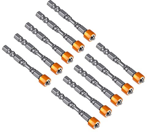 Drywall Screwdriver Bits, 10Pcs PH2 Plasterboard Screw Bit Hex Shank Magnetic Anti-Slip Screw Driver Bits Set for Gypsum Board Drywall Screws(65mm), Grey + Yellow