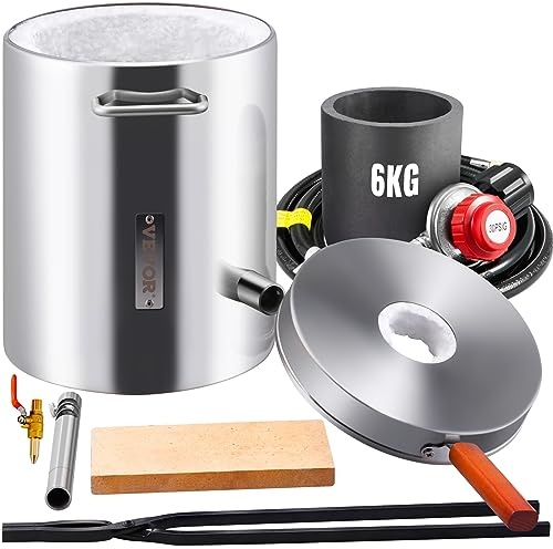 VEVOR Gas smältande ugn 6 kg 1482 ℃ gjuteri propan ugn med grafit smältdegel metall smältugnssats rostfritt stål kropp 1 brännare klämma för smältning guld alu silver skrot återvinning