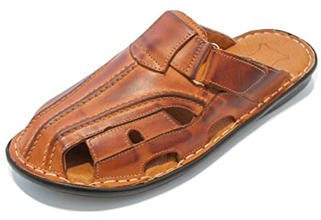 Kristian Shoes 014 Chausson Homme Cuir - Claquette Hommes Fermeture Scratch - Pantoufles Été - Mules Fait à la Main dans l'UE