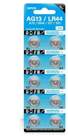 MUNDDY - Pack de 10 Pilas de botón alcalinas AG13 LR44 357 SR44 A76 LR1154 bateria Blister 10 Unidades 1.5v